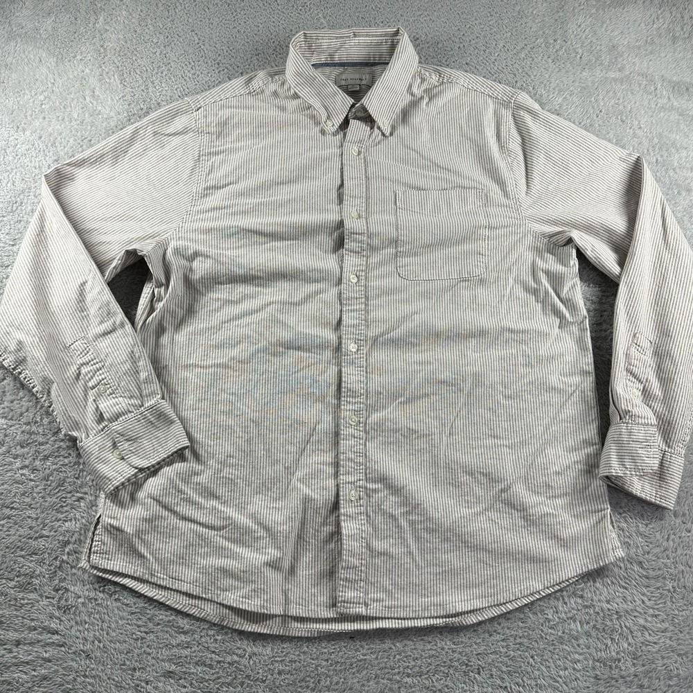 Free Assembly Shirt Mens XL Brown White Stripe‎ Long Sleeve Button Up